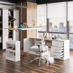 Famapy Hauteur - Bureau d'ordinateur réglable Bureau d'ordinateur Bureau debout: Bureau spacieux en forme de L, Armoires de rangement