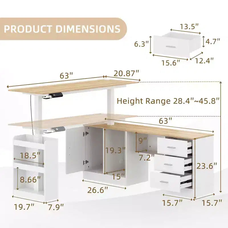 Famapy Hauteur - Bureau d'ordinateur réglable Bureau d'ordinateur Bureau debout: Bureau spacieux en forme de L, Armoires de rangement