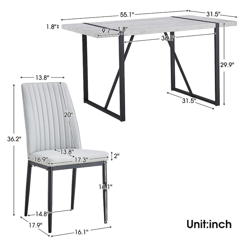 Ensemble de 5 chaises de salle à manger avec table rectangulaire