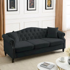 [Vidéo] Canapé Chesterfield 79 en velours noir pour salon, canapé 3 places touffeté avec accoudoirs roulés et têtes de clous pour le salon