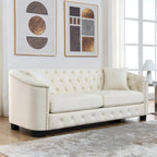 Canapé chesterfield moderne en velours de 77 pouces, canapé 3 places, dossiers touffetés rembourrés avec accoudoirs cloutés et 2 coussins pour le salon
