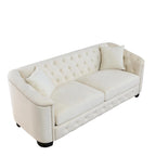 Canapé chesterfield moderne en velours de 77 pouces, canapé 3 places, dossiers touffetés rembourrés avec accoudoirs cloutés et 2 coussins pour le salon