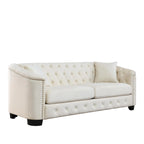 Canapé chesterfield moderne en velours de 77 pouces, canapé 3 places, dossiers touffetés rembourrés avec accoudoirs cloutés et 2 coussins pour le salon