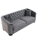 Canapé chesterfield moderne en velours de 77 pouces, canapé 3 places, dossiers touffetés rembourrés avec accoudoirs cloutés et 2 coussins pour le salon