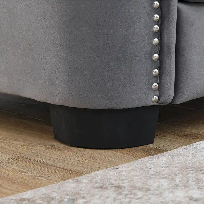 Canapé chesterfield moderne en velours de 77 pouces, canapé 3 places, dossiers touffetés rembourrés avec accoudoirs cloutés et 2 coussins pour le salon