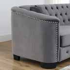Canapé chesterfield moderne en velours de 77 pouces, canapé 3 places, dossiers touffetés rembourrés avec accoudoirs cloutés et 2 coussins pour le salon