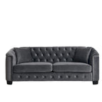 Canapé chesterfield moderne en velours de 77 pouces, canapé 3 places, dossiers touffetés rembourrés avec accoudoirs cloutés et 2 coussins pour le salon