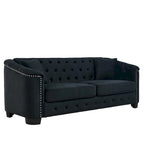 Canapé chesterfield moderne en velours de 77 pouces, canapé 3 places, dossiers touffetés rembourrés avec accoudoirs cloutés et 2 coussins pour le salon