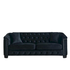Canapé chesterfield moderne en velours de 77 pouces, canapé 3 places, dossiers touffetés rembourrés avec accoudoirs cloutés et 2 coussins pour le salon