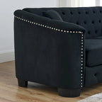 Canapé chesterfield moderne en velours de 77 pouces, canapé 3 places, dossiers touffetés rembourrés avec accoudoirs cloutés et 2 coussins pour le salon