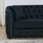Canapé chesterfield moderne en velours de 77 pouces, canapé 3 places, dossiers touffetés rembourrés avec accoudoirs cloutés et 2 coussins pour le salon