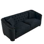 Canapé chesterfield moderne en velours de 77 pouces, canapé 3 places, dossiers touffetés rembourrés avec accoudoirs cloutés et 2 coussins pour le salon