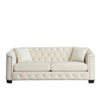 Canapé chesterfield moderne en velours de 77 pouces, canapé 3 places, dossiers touffetés rembourrés avec accoudoirs cloutés et 2 coussins pour le salon