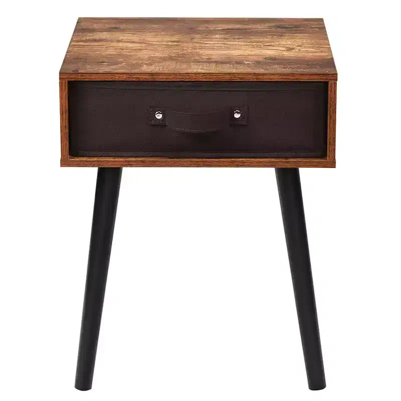 Table de chevet d'appoint Costway style mi-siècle avec tiroir en tissu marron rustique