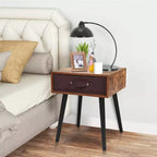 Table de chevet d'appoint Costway style mi-siècle avec tiroir en tissu marron rustique