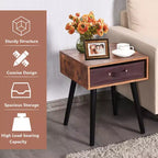 Table de chevet d'appoint Costway style mi-siècle avec tiroir en tissu marron rustique