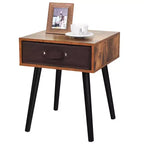 Table de chevet d'appoint Costway style mi-siècle avec tiroir en tissu marron rustique