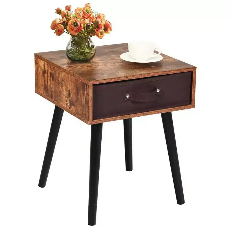 Table de chevet d'appoint Costway style mi-siècle avec tiroir en tissu marron rustique