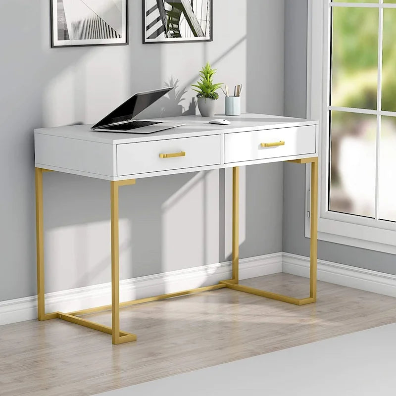 Bureau informatique avec 2 tiroirs, table d'étude/d'écriture moderne avec rangement pour bureau à domicile