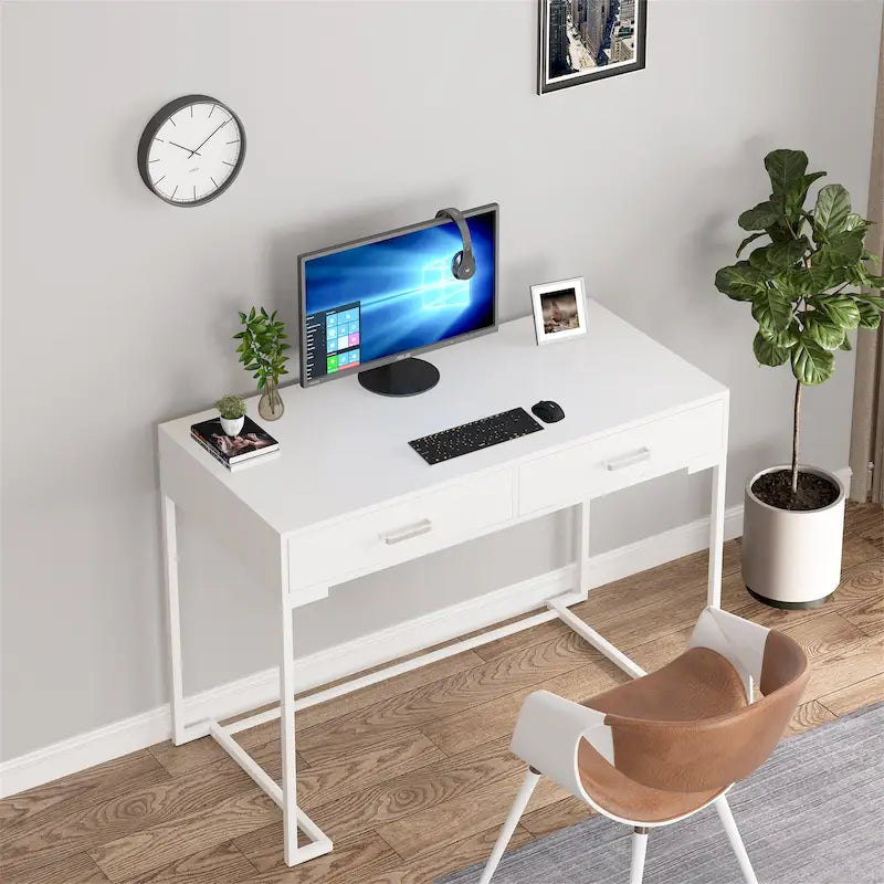 Bureau informatique avec 2 tiroirs, table d'étude/d'écriture moderne avec rangement pour bureau à domicile