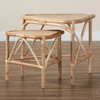 Lot de 2 tables d'appoint Jayden en rotin de couleur marron naturel