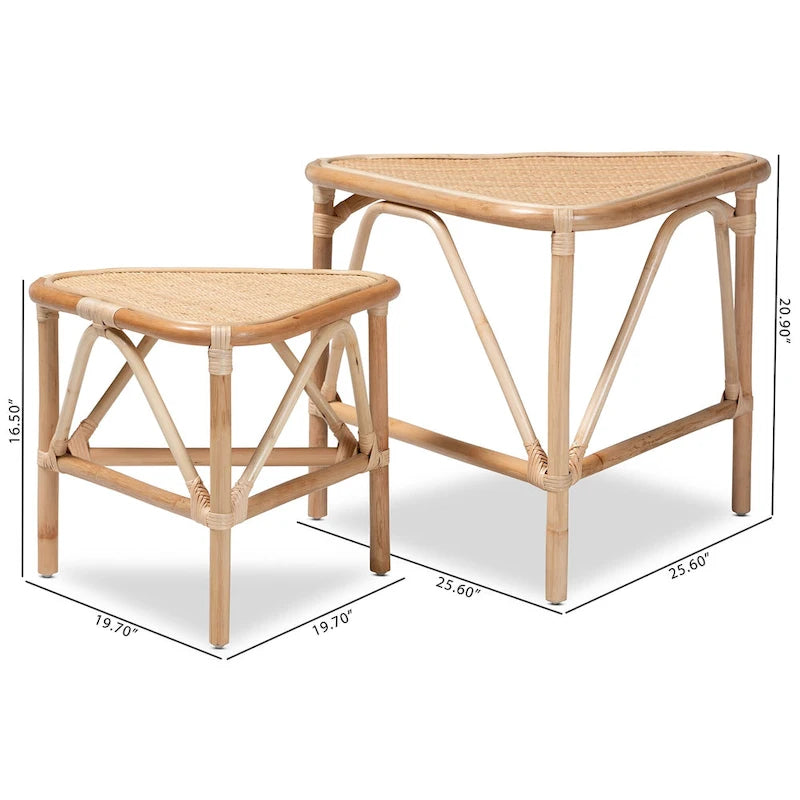 Lot de 2 tables d'appoint Jayden en rotin de couleur marron naturel