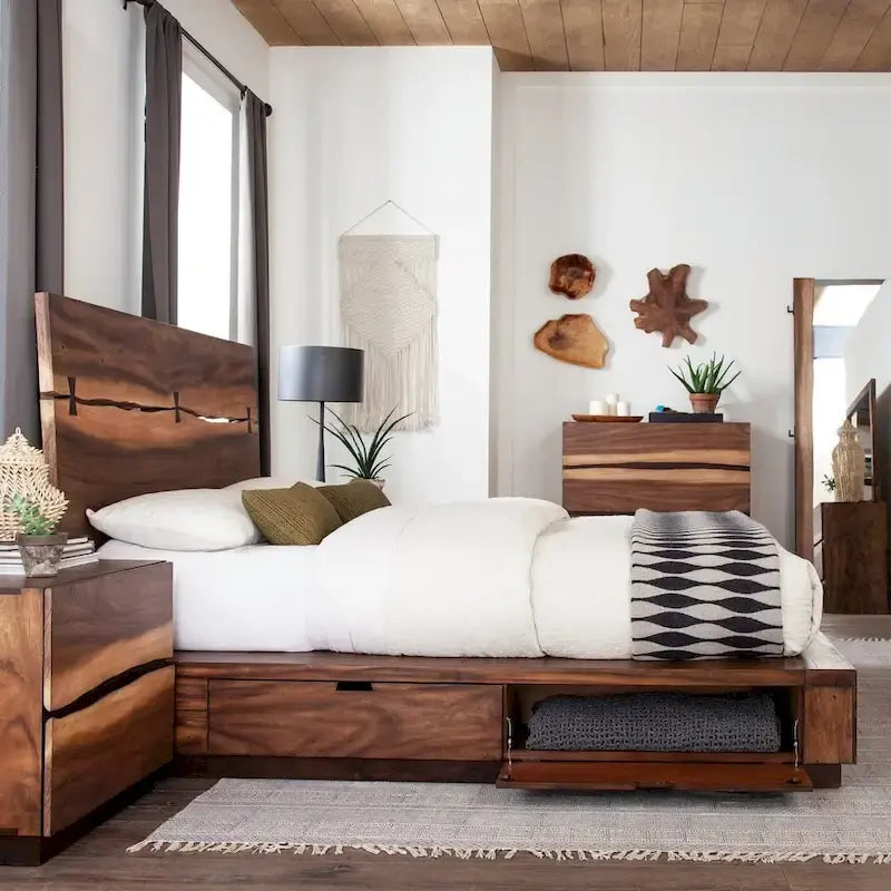 Ensemble de chambre à coucher Tolt River Smokey Walnut de 6 pièces avec rangement