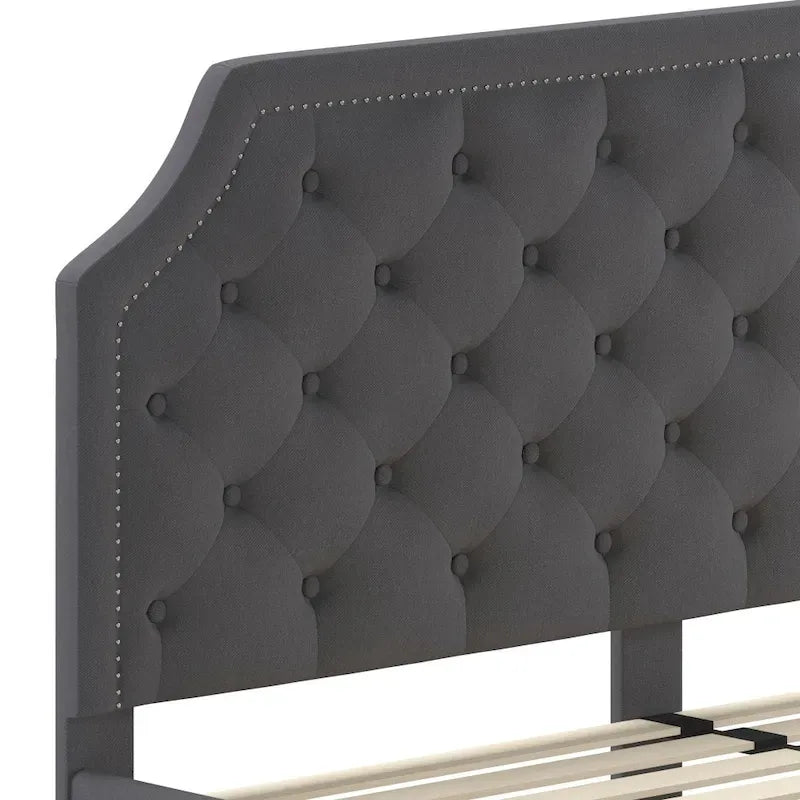 Lit plateforme capitonné à tête de lit arquée
