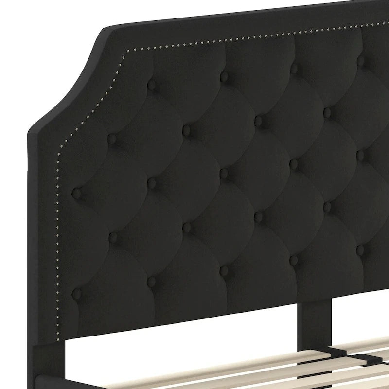 Lit plateforme capitonné à tête de lit arquée