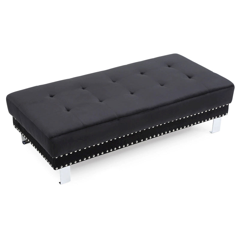 Pouf ottoman Derek en velours surdimensionné