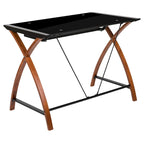 Bureau d'ordinateur moderne avec plateau en verre et tablette coulissante pour clavier