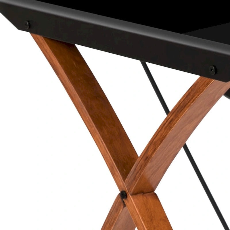 Bureau d'ordinateur moderne avec plateau en verre et tablette coulissante pour clavier