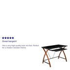 Bureau d'ordinateur moderne avec plateau en verre et tablette coulissante pour clavier