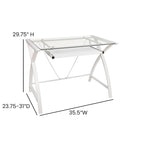 Bureau d'ordinateur moderne avec plateau en verre et tablette coulissante pour clavier