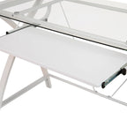 Bureau d'ordinateur moderne avec plateau en verre et tablette coulissante pour clavier