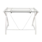 Bureau d'ordinateur moderne avec plateau en verre et tablette coulissante pour clavier