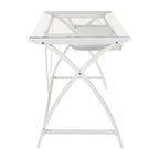 Bureau d'ordinateur moderne avec plateau en verre et tablette coulissante pour clavier