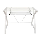 Bureau d'ordinateur moderne avec plateau en verre et tablette coulissante pour clavier