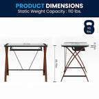 Bureau d'ordinateur moderne avec plateau en verre et tablette coulissante pour clavier