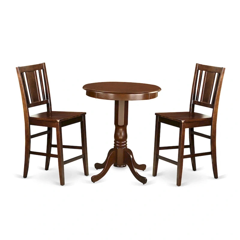 East West Furniture Ensemble de salle à manger 3 pièces comprenant une table de salle à manger ronde et 2 chaises de style mid-century, Acajou (plusieurs options d'assise)
