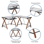 Bureau d'angle en L en verre pour ordinateur avec plateau de clavier coulissant