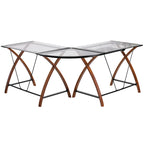 Bureau d'angle en L en verre pour ordinateur avec plateau de clavier coulissant
