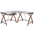 Bureau d'angle en L en verre pour ordinateur avec plateau de clavier coulissant