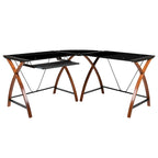 Bureau d'angle en L en verre pour ordinateur avec plateau de clavier coulissant