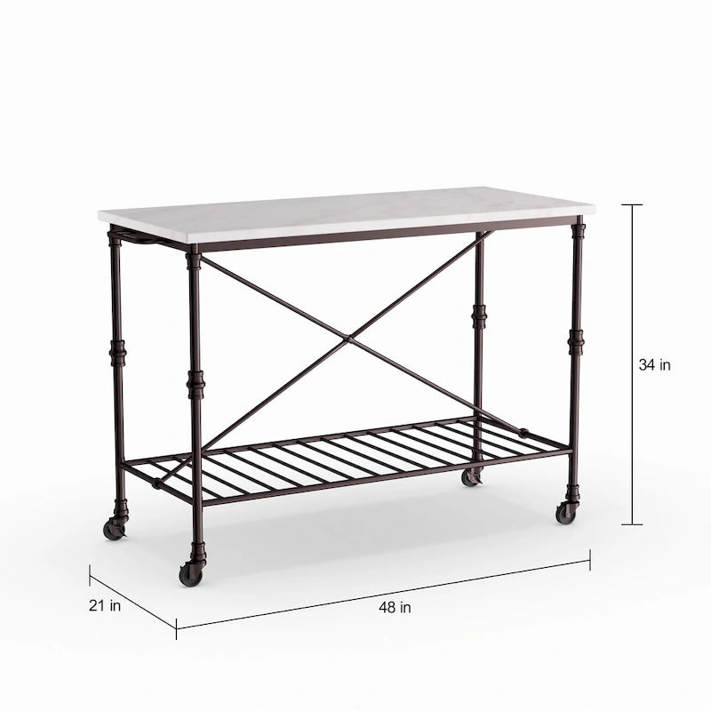 Îlot de cuisine roulant en faux marbre noir SEI Furniture
