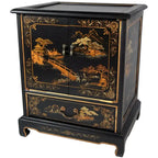 Table d'appoint chinoise laquée vintage fabriquée à la main, motif paysage - 20,00 L x 16,00 P x 24,50 H