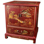 Table d'appoint chinoise laquée vintage fabriquée à la main, motif paysage - 20,00 L x 16,00 P x 24,50 H