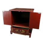 Table d'appoint chinoise laquée vintage fabriquée à la main, motif paysage - 20,00 L x 16,00 P x 24,50 H