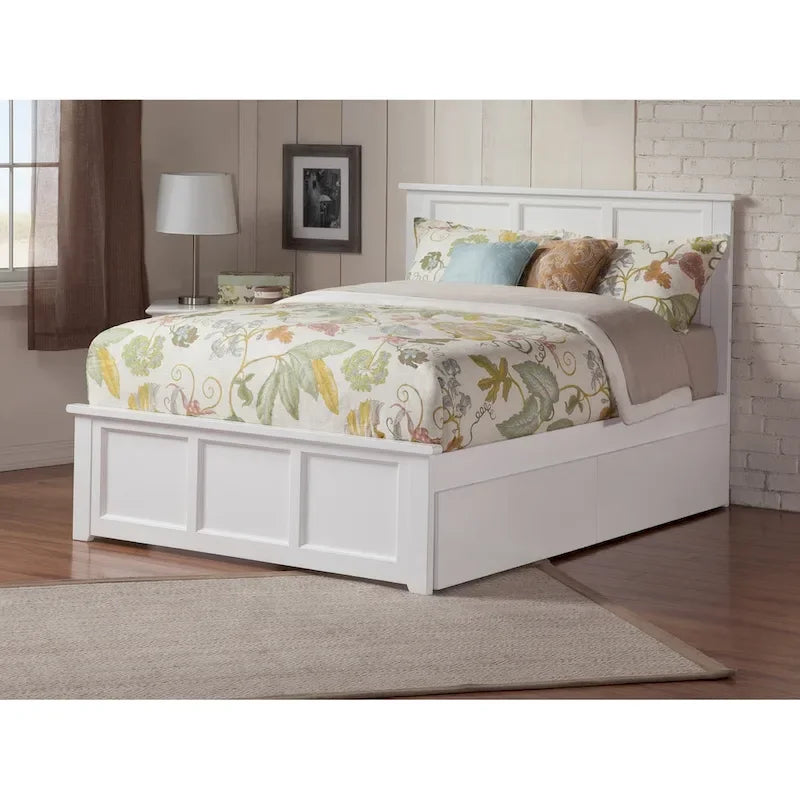 Lit plateforme Madison White Queen avec 2 tiroirs