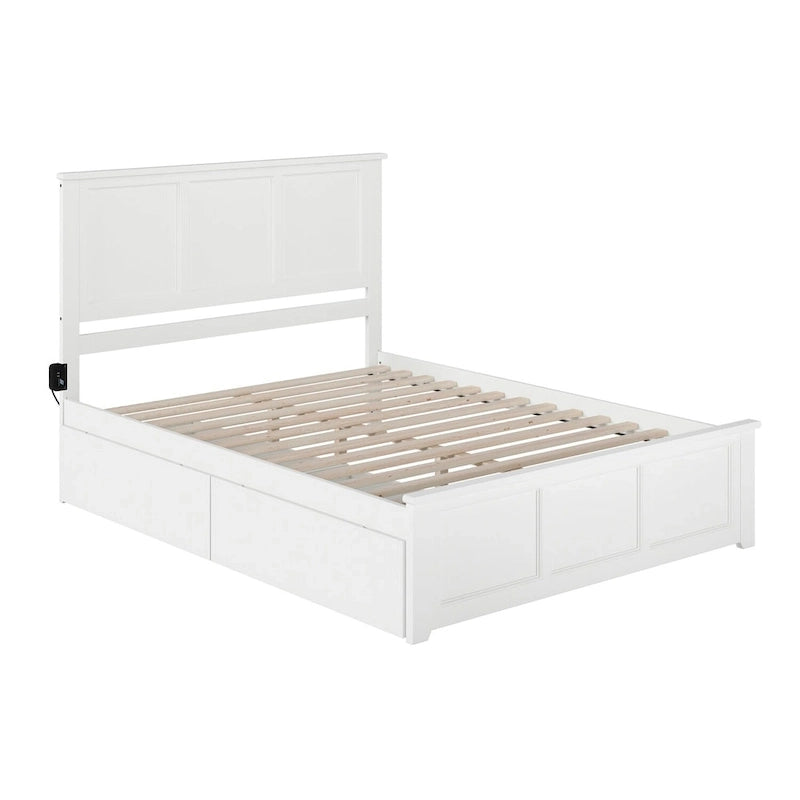 Lit plateforme Madison White Queen avec 2 tiroirs